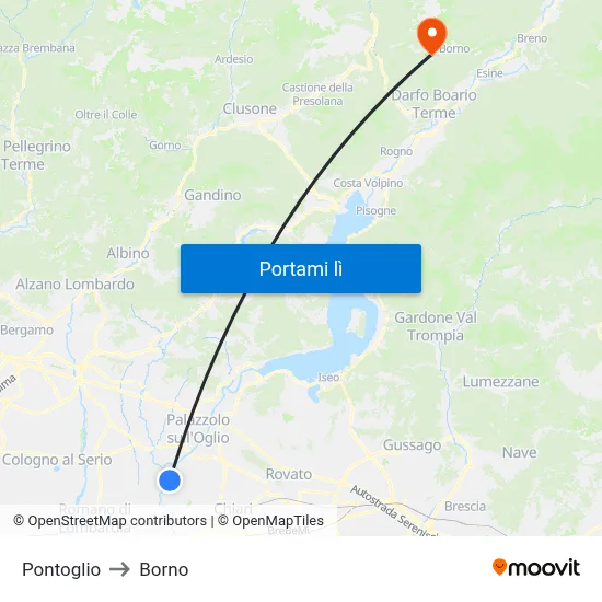 Pontoglio to Borno map