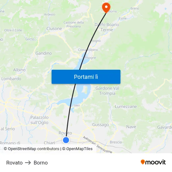 Rovato to Borno map
