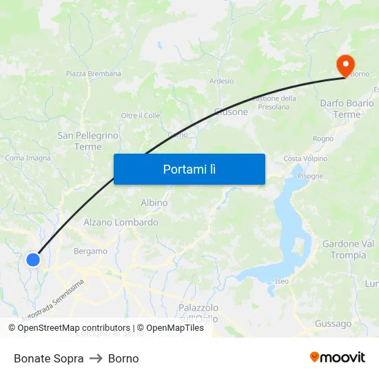 Bonate Sopra to Borno map