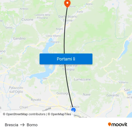 Brescia to Borno map