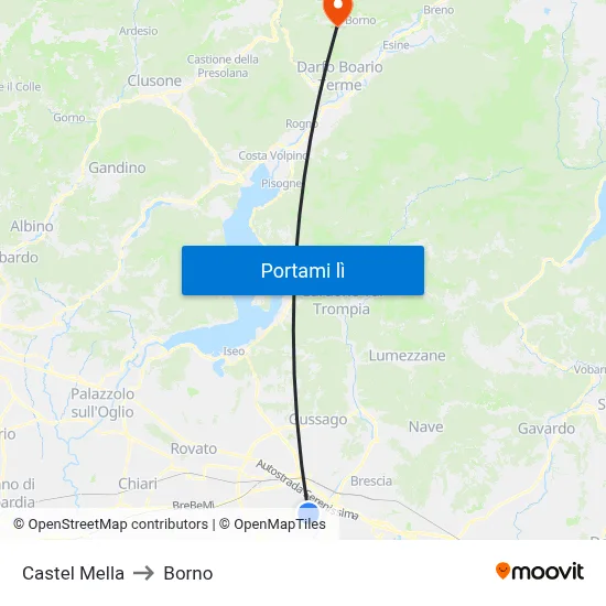 Castel Mella to Borno map