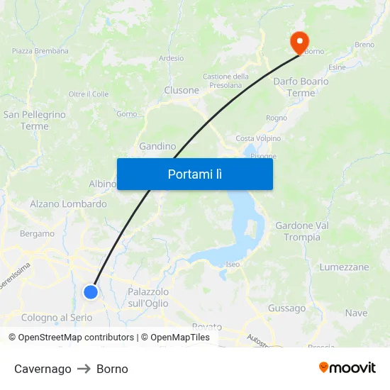 Cavernago to Borno map
