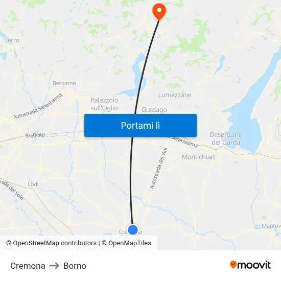 Cremona to Borno map