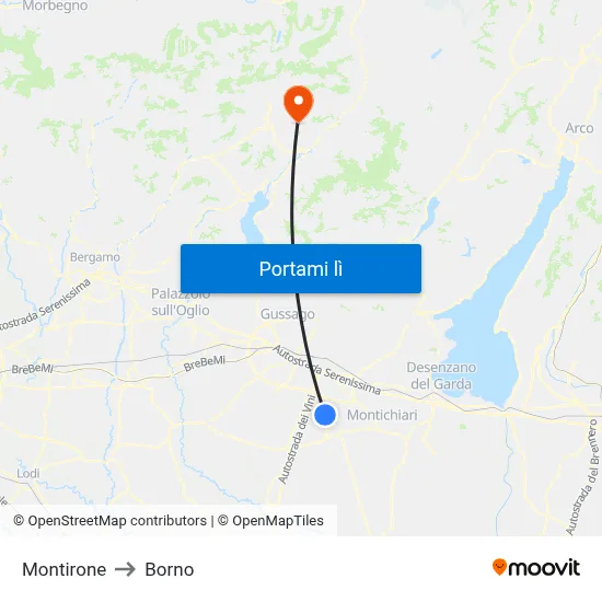 Montirone to Borno map