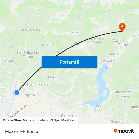 Mozzo to Borno map