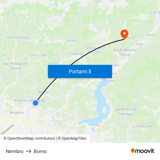 Nembro to Borno map