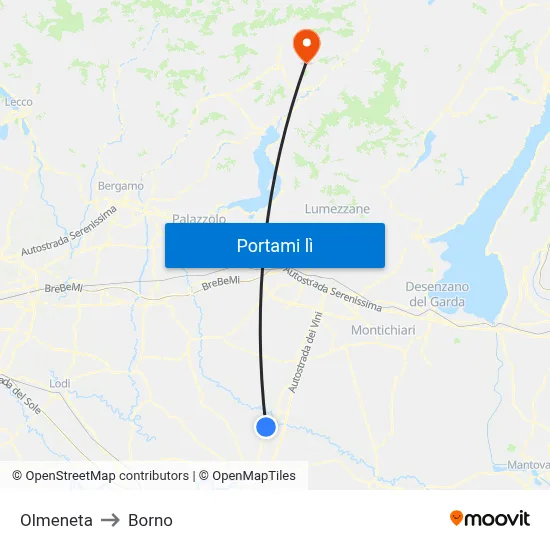 Olmeneta to Borno map