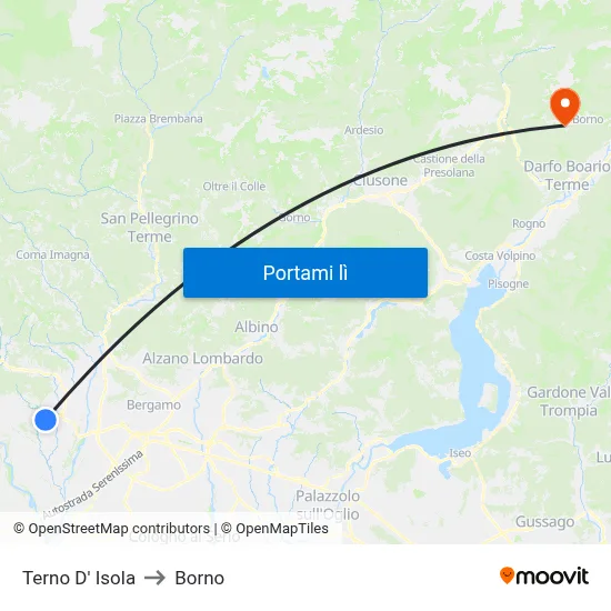 Terno D' Isola to Borno map