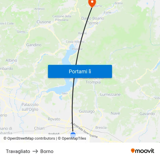 Travagliato to Borno map