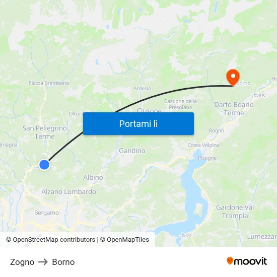 Zogno to Borno map