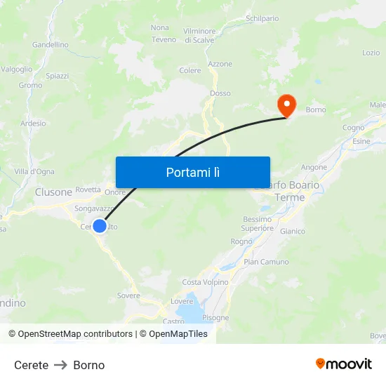 Cerete to Borno map