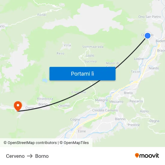 Cerveno to Borno map