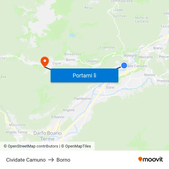 Cividate Camuno to Borno map