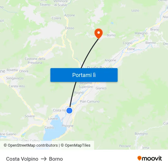 Costa Volpino to Borno map