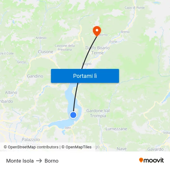 Monte Isola to Borno map