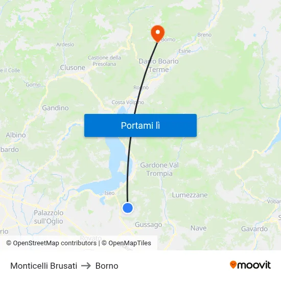Monticelli Brusati to Borno map