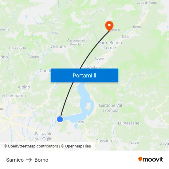 Sarnico to Borno map