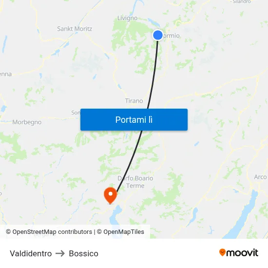 Valdidentro to Bossico map