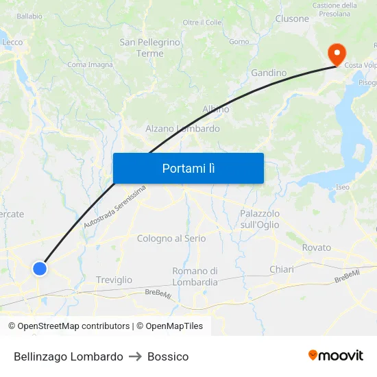 Bellinzago Lombardo to Bossico map