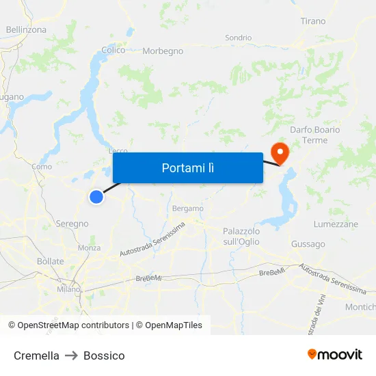 Cremella to Bossico map