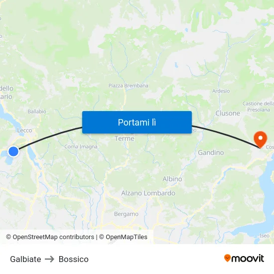 Galbiate to Bossico map