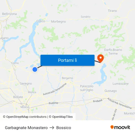 Garbagnate Monastero to Bossico map