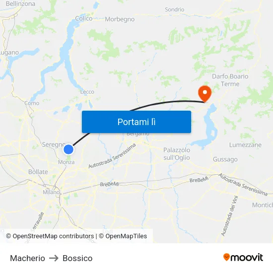 Macherio to Bossico map