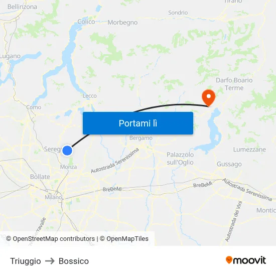 Triuggio to Bossico map