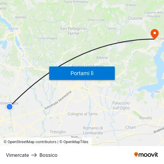 Vimercate to Bossico map