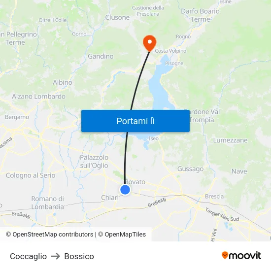 Coccaglio to Bossico map