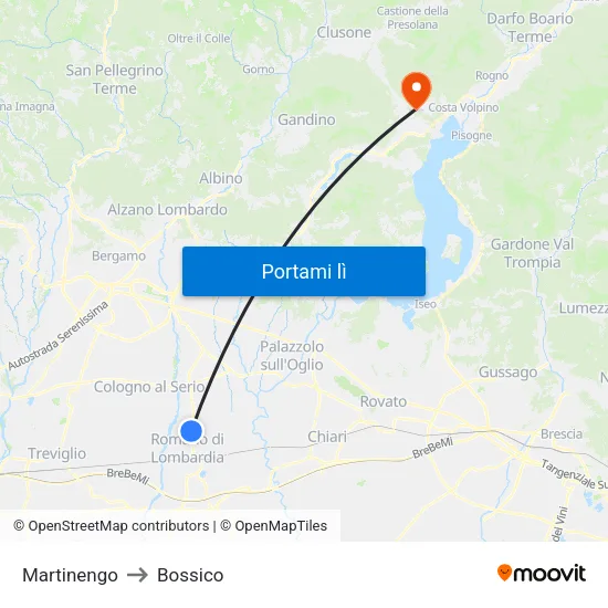 Martinengo to Bossico map