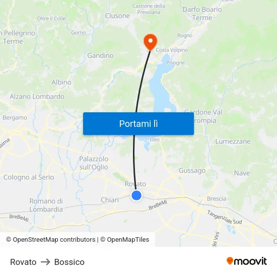 Rovato to Bossico map