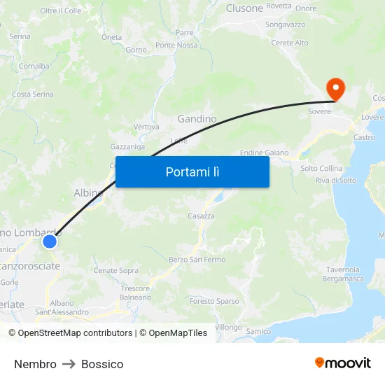 Nembro to Bossico map