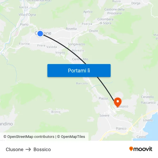Clusone to Bossico map