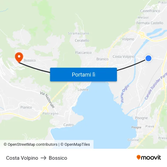 Costa Volpino to Bossico map