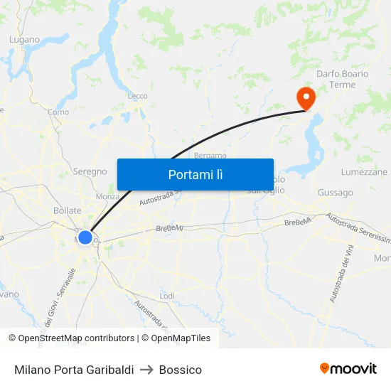 Milano Porta Garibaldi to Bossico map