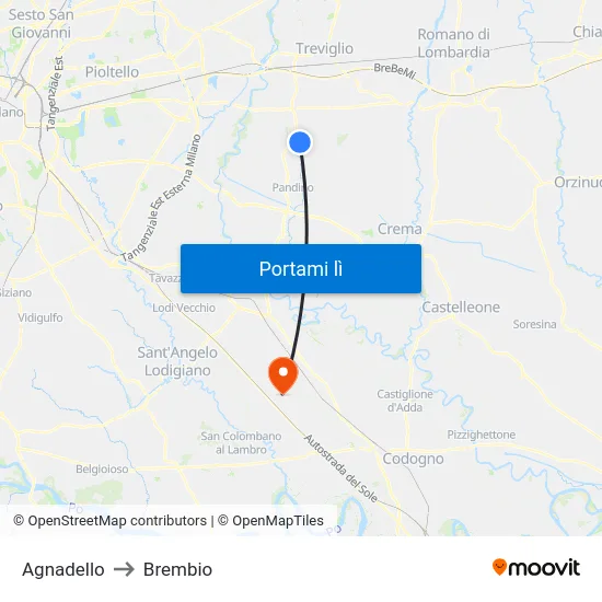 Agnadello to Brembio map
