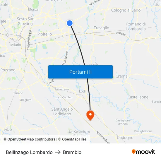 Bellinzago Lombardo to Brembio map