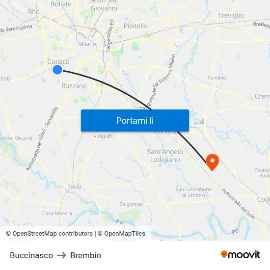 Buccinasco to Brembio map