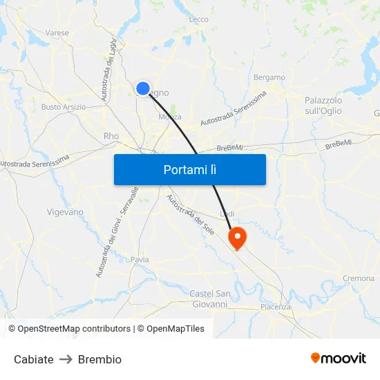 Cabiate to Brembio map