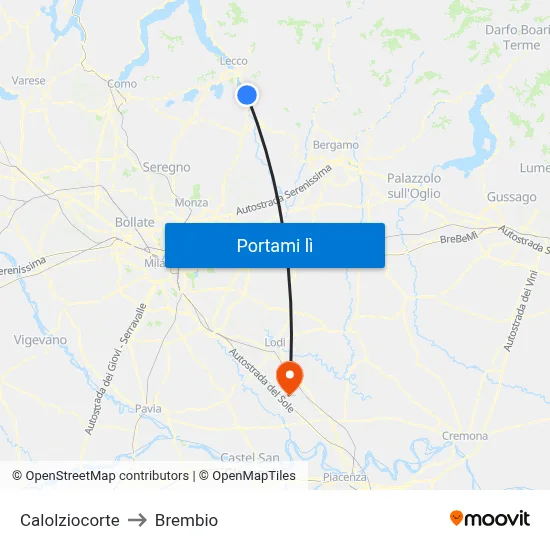 Calolziocorte to Brembio map