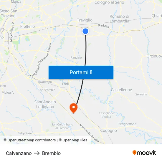 Calvenzano to Brembio map