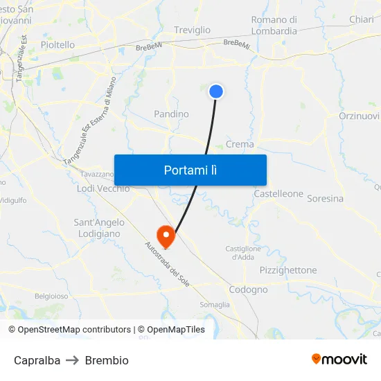 Capralba to Brembio map