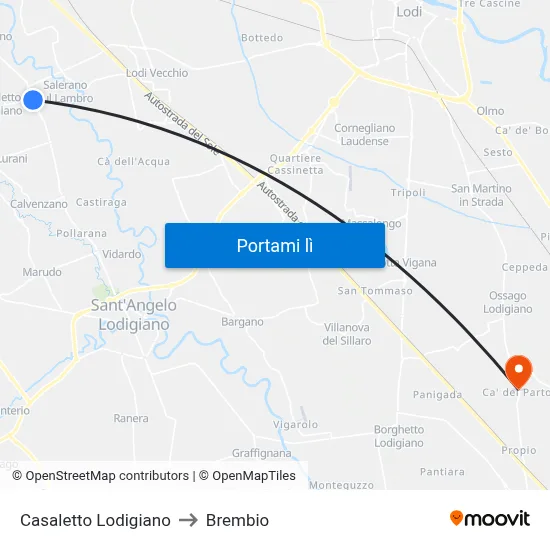 Casaletto Lodigiano to Brembio map