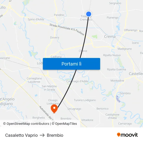 Casaletto Vaprio to Brembio map