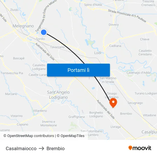 Casalmaiocco to Brembio map