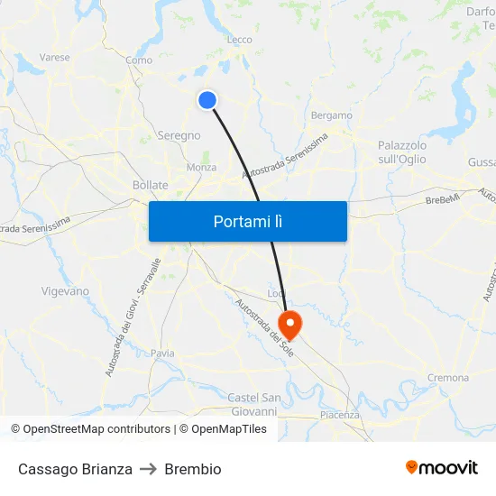 Cassago Brianza to Brembio map