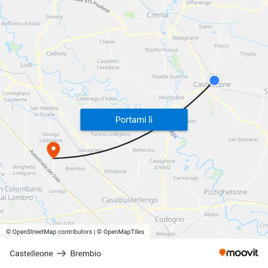 Castelleone to Brembio map