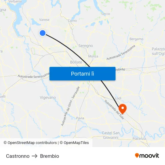 Castronno to Brembio map