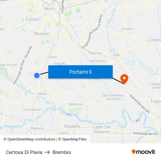 Certosa Di Pavia to Brembio map